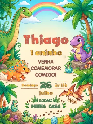 Invitación de cumpleaños Dinosaurio – Estático – Alegria no ar