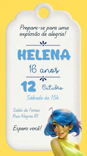 Convite de Aniversário Divertida Mente Alegria Editável