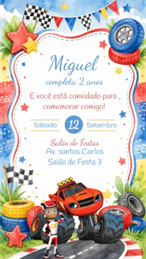 Convite Editável de Aniversário Blaze and the Monster Machines