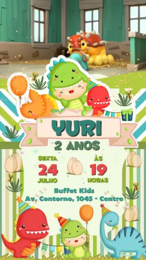 Convite Animado Aniversário Dinossauro Baby para Editar Online