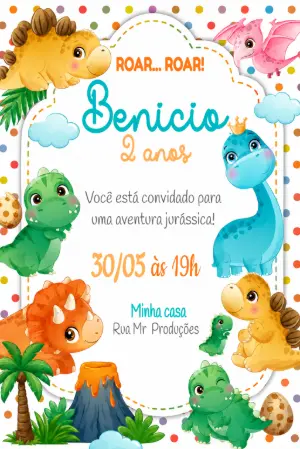 Invitación de cumpleaños Dinosaurio – Estático – Convite MR Produções 