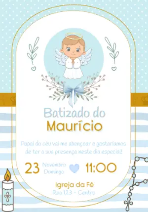 Convite de Batizado Anjinho Azul para Editar Online