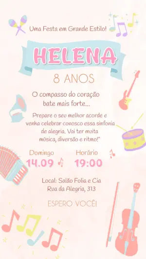 Convite Digital Festa Musical Infantil Colorido para Editar