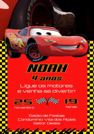 Convite Animado Aniversário Carros Disney para Editar Online