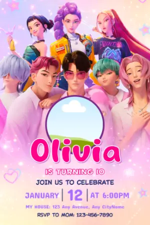 Invitation d'anniversaire KPop Demon Hunters – Statique – Jotta Arts