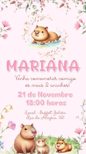 Convite Aniversário Capivara Fofa para Editar Online