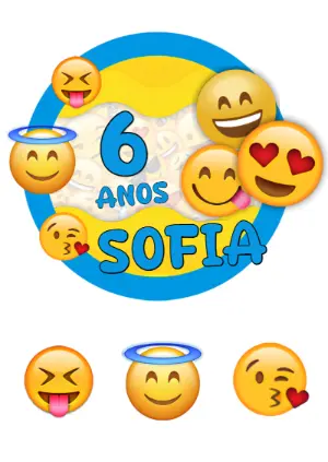 Topo de Bolo Aniversário Emojis Colorido para Editar