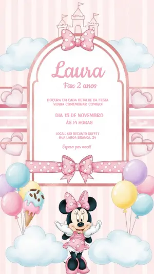 Convite de Aniversário Minnie Realeza Rosa para Editar Online