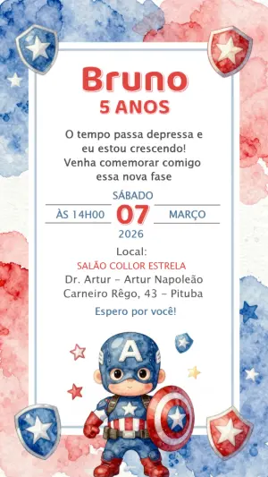 Convite de Aniversário Capitão América para Editar