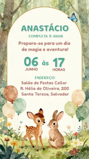 Convite Aniversário Bosque Encantado Aquarela para Editar