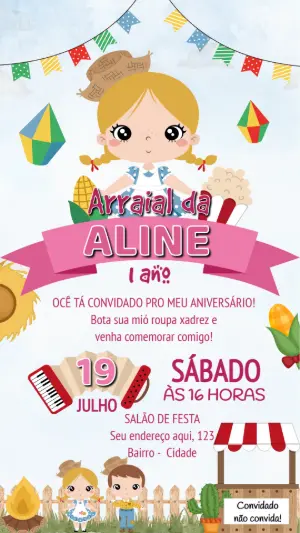 Convite Festa Junina Aniversário Menina para Editar Online