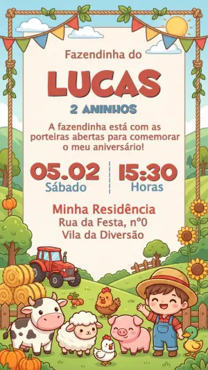 Convite Aniversário Fazendinha Menino Fofo para Editar