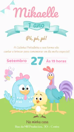 Convite de Aniversário Galinha Pintadinha Fofo para Editar