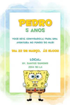 Convite Aniversário Bob Esponja Fundo do Mar para Editar