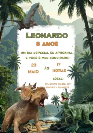 Convite de Aniversário Dinossauros para Editar Online