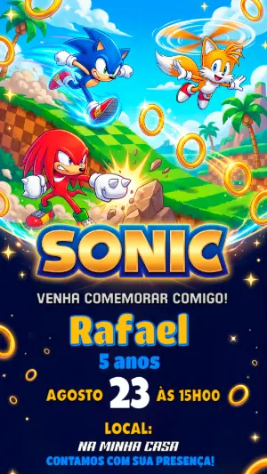 Convite de Aniversário Sonic: Modelo Digital Editável