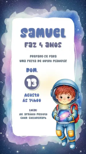 Convite de Aniversário Astronauta Espacial para Editar Online