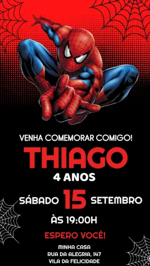 Convite de Aniversário Homem-Aranha Editável Estilo Quadrinhos