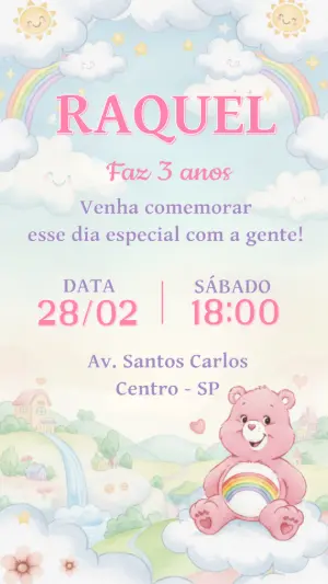 Convite de Aniversário Ursinhos Carinhosos Fofo Editável