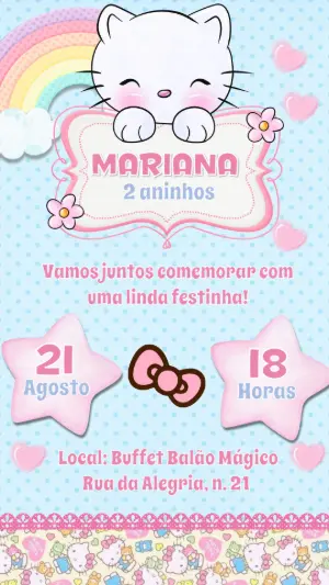 Convite de Aniversário Hello Kitty para Editar Online
