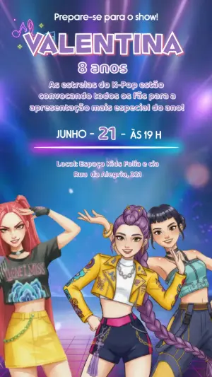 Vídeo Convite de Aniversário Guerreiras do K-Pop Huntrix para Editar