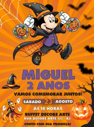 Convite Aniversário Mickey Halloween para Editar Online