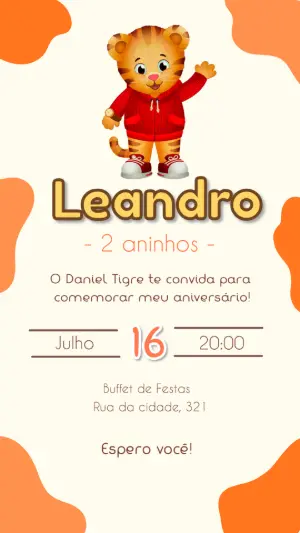 Convite de Aniversário Daniel Tigre Fofo para Editar Online