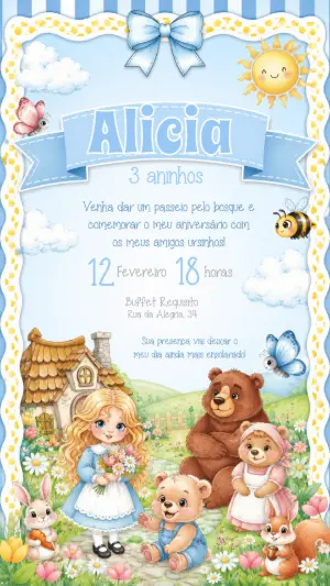 Convite de Aniversário Cachinhos Dourados e os Ursinhos Editável