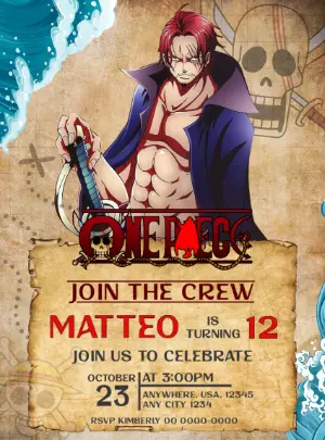 One Piece Shanks Birthday Invitation - Editable Digital Template