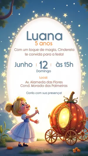 Convite de Aniversário Cinderela Mágico para Editar Online