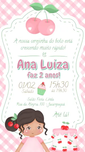 Convite Aniversário Cerejinha do Bolo para Editar Online