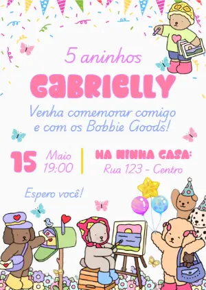 Convite de Aniversário Bobbie Goods Fofo para Editar