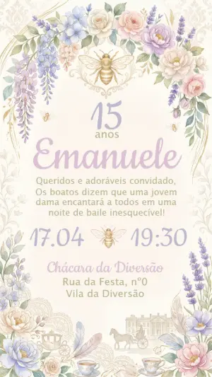 Convite 15 Anos Debutante Estilo Bridgerton Floral Editável