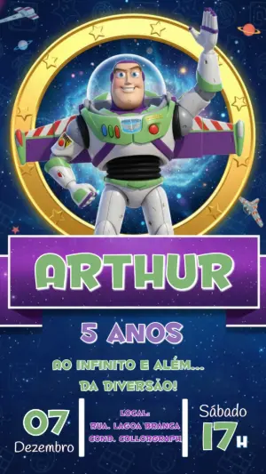 Convite Digital Aniversário Buzz Lightyear no Espaço para Editar