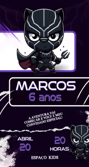 Convite de Aniversário Pantera Negra Cute para Editar