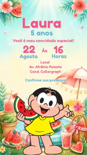 Convite Digital Magali Festa Tropical para Aniversário Editável