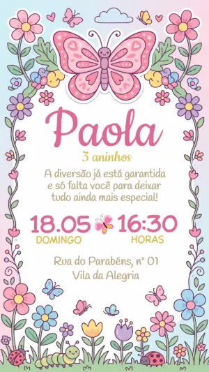 Convite de Aniversário Jardim das Borboletas Editável