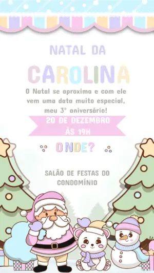 Convite Aniversário Infantil Natalino Fofo para Editar