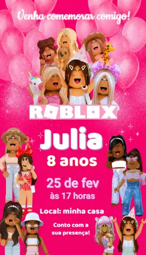 Convite Roblox Menina Rosa e Moderno para Editar