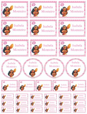 Etiquetas Escolares Moana Rosa Modelo Editável para Imprimir