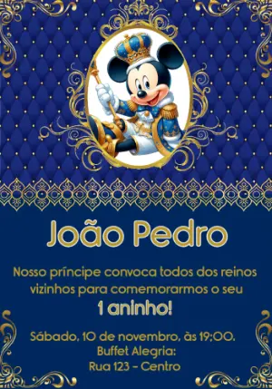 Convite de Aniversário Mickey Realeza para Editar Online