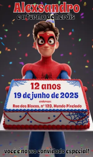 Convite Aniversário Herói Aranha para Editar Online