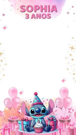 Moldura para Story de Aniversário Stitch Rosa Editável