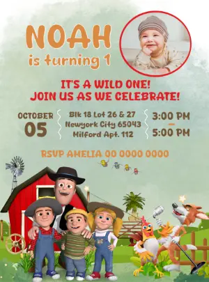 Editable Farm Birthday Invitation with Photo for Kids