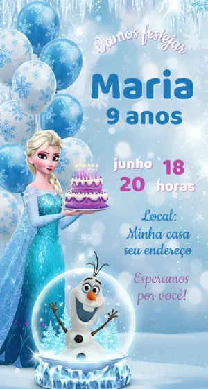 Convite de Aniversário Frozen Azul para Editar