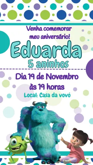 Convite Digital Monstros S.A. Infantil para Editar