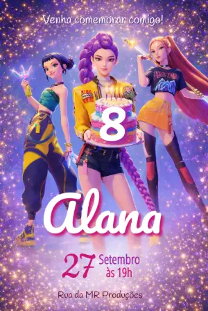 Convite de Aniversário Guerreiras do K-pop Gamer Roxo Editável