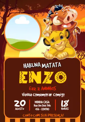 Convite de Aniversário O Rei Leão com Foto para Editar
