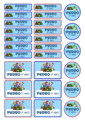 Etiquetas Escolares Super Mario Editáveis para Imprimir