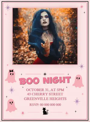 Editable Pink Halloween Party Invitation with Photo